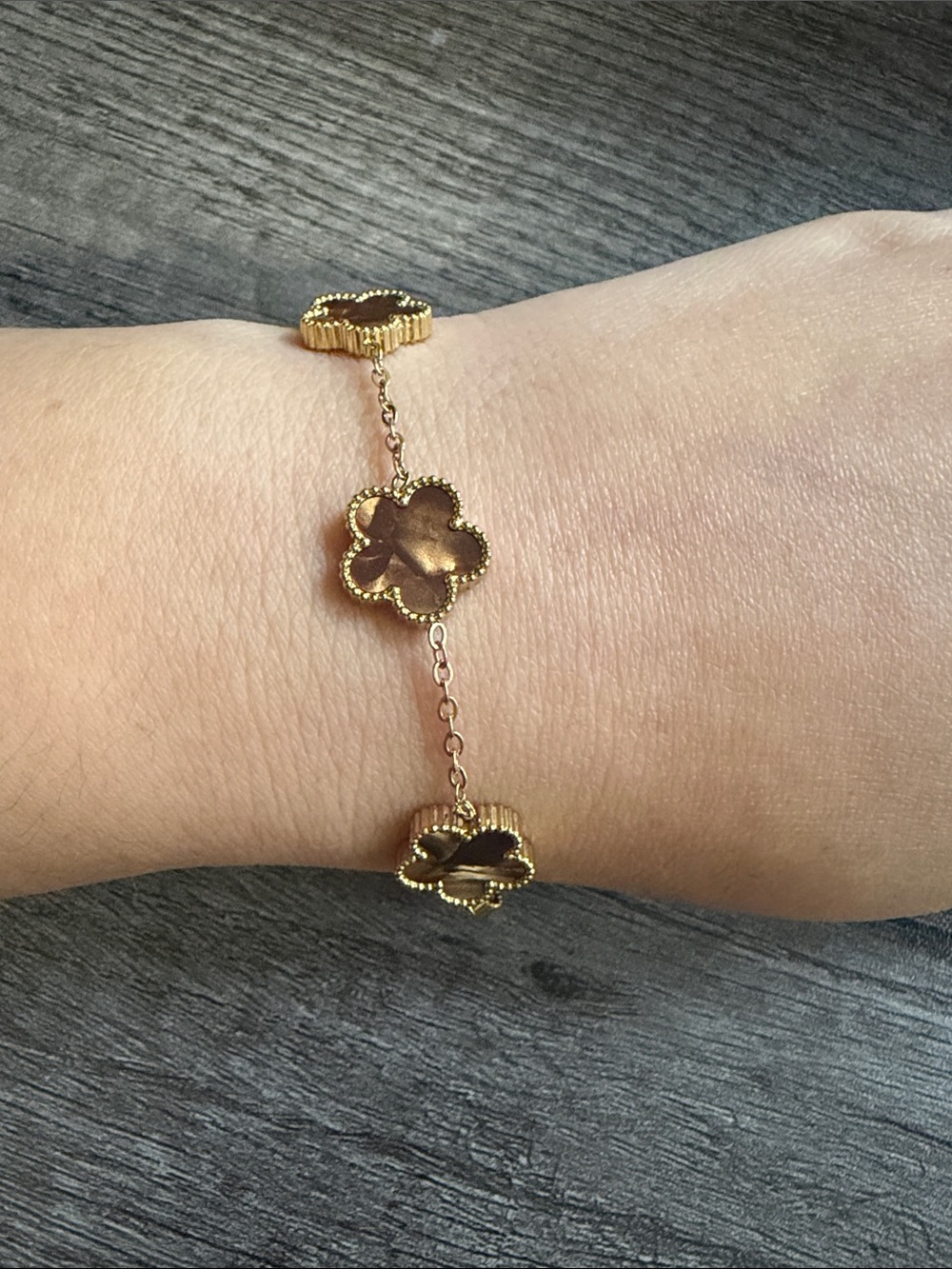 Gold plated stainless steel brown flower bracelet
